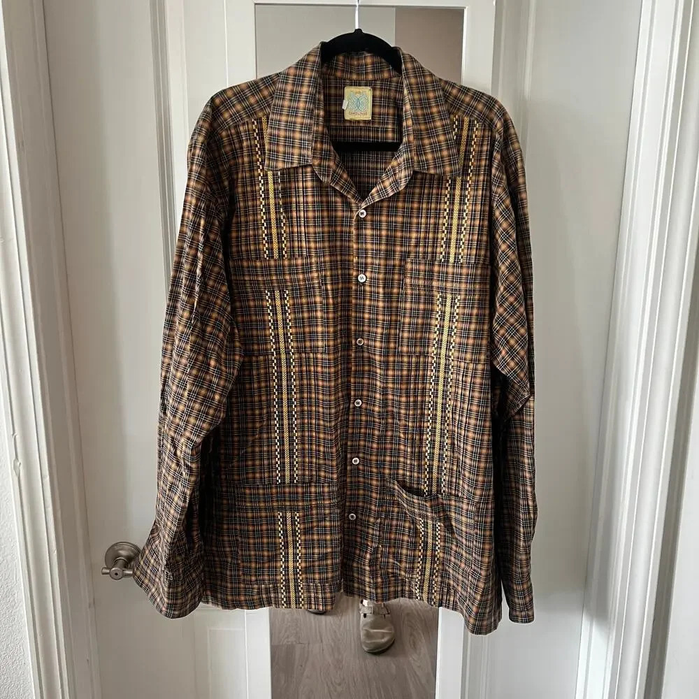 355 Dos Carolinas Guayabera Long Sleeve Size XXL Color Brown - Picture 2 of 7
